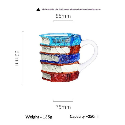Painted Borosilicate Glass Mug With A Handle Shaped Like A Book